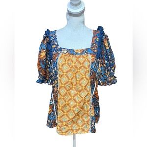Maeve by Anthropologie Patchwork Boho Blouse | Puff Sleeve | Size Medium